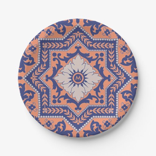 Transparent Monogram Azulejo Style  Paper Plate
