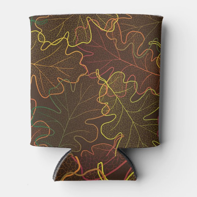 Transparent Oak Leaves, Autumn Pattern. Can Cooler (Front)