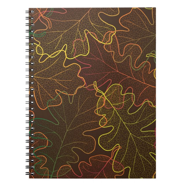Transparent Oak Leaves, Autumn Pattern. Notebook (Front)
