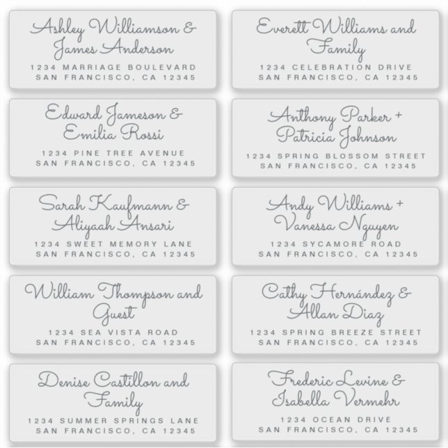 Transparent Offblack Script Guest Address Labels (Front)