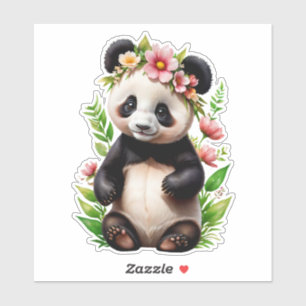 Transparent Panda Bear With Flowers Sticker