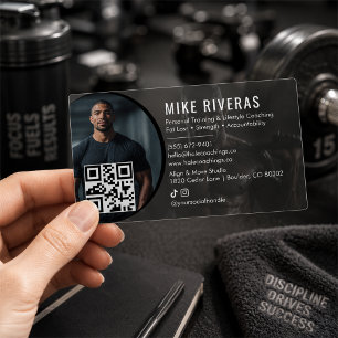 Transparent Personal Trainer Fitness Coach QR Clear Business Cards