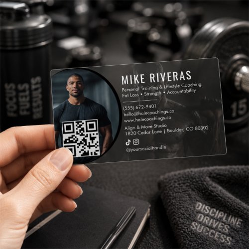 Transparent Personal Trainer Fitness Coach QR Clear Business Cards