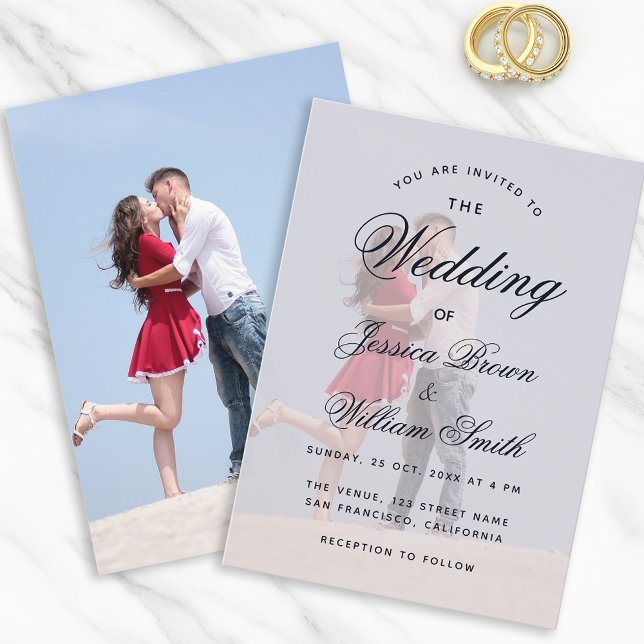 Transparent Photo Elegant Script Modern Wedding  Invitation (Creator Uploaded)