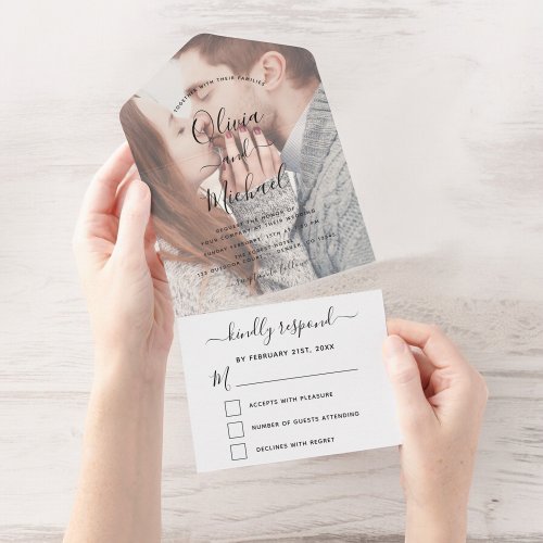 Transparent Photo Wedding Simple Modern All In One Invitation