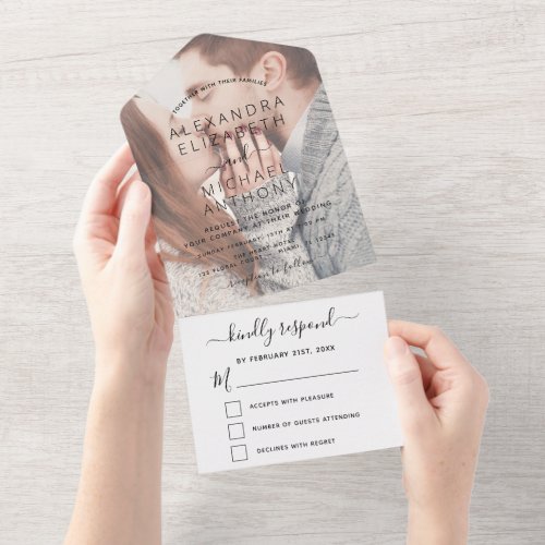 Transparent Photo Wedding Simple Modern RSVP All In One Invitation