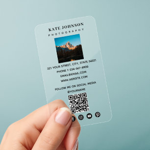 Transparent Photographer QR Code Social Media Clear Business Cards
