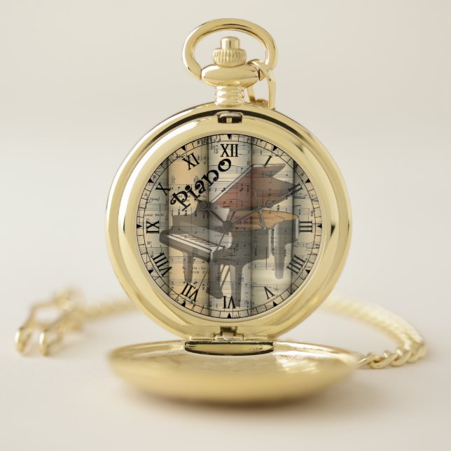 Transparent Piano ~ Rolled Vintage Sheet Music ~ Pocket Watch (Inside)
