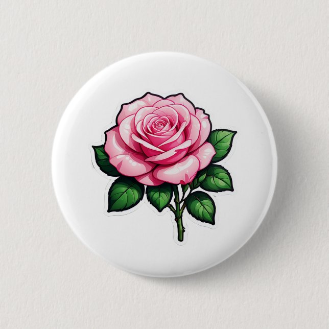 Transparent Pink Rose Flower Sticker Button (Front)