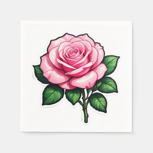 Transparent Pink Rose Flower Sticker Napkins (Front)