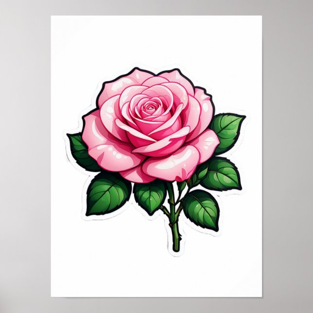 Transparent Pink Rose Flower Sticker Poster (Front)