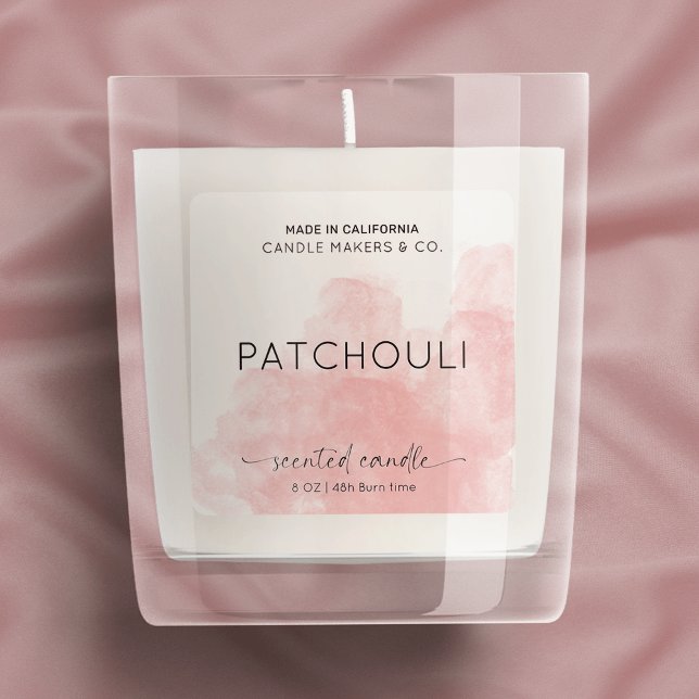 Transparent Pink Watercolor Candle Jar Packaging Square Sticker (Creator Uploaded)