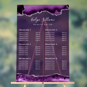 Transparent Purple Silver Agate Price List Acrylic Sign