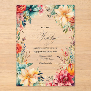 Transparent Romantic Mexican Fiesta Floral Wedding Acrylic Invitations