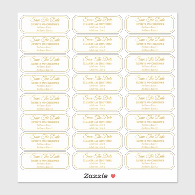 Transparent Save The Date Gold Return Address Sticker (Sheet)