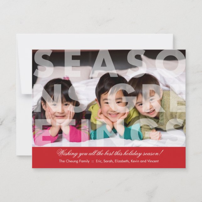 Transparent Seasons Greetings in Red Holiday Card (Front)