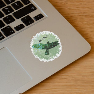 Transparent Silhouette Flying Crow Green Treetops Sticker