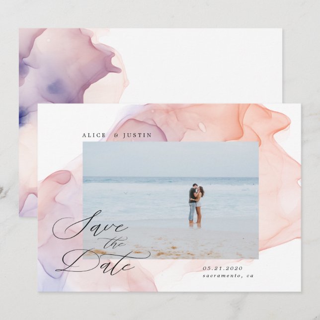 transparent silk modern photo Save the Date Invitation (Front/Back)