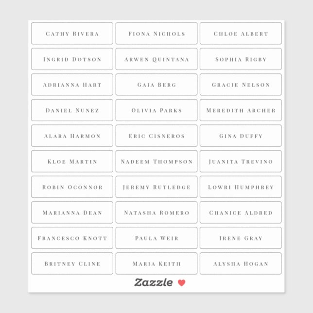 Transparent simple elegant classic guest names sticker (Sheet)