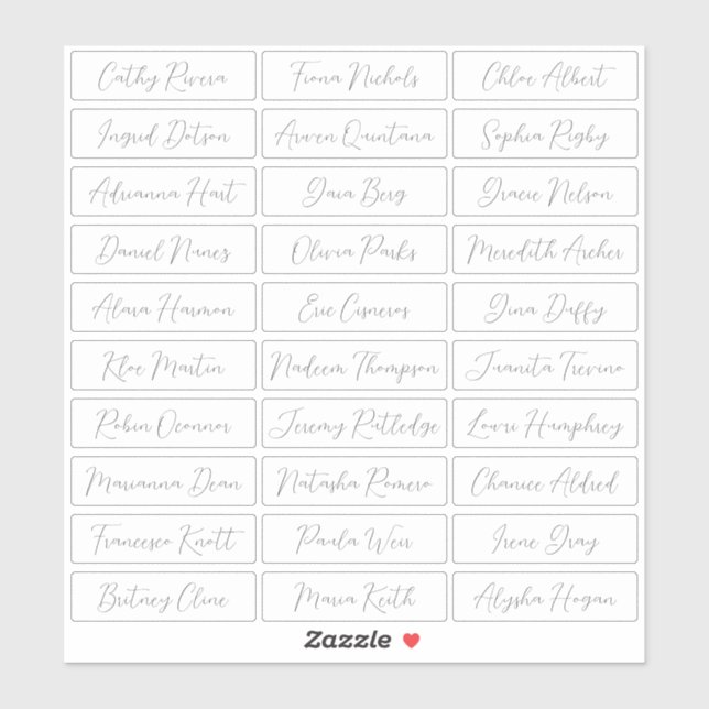 Transparent Simple romantic Script guest names Sticker (Sheet)