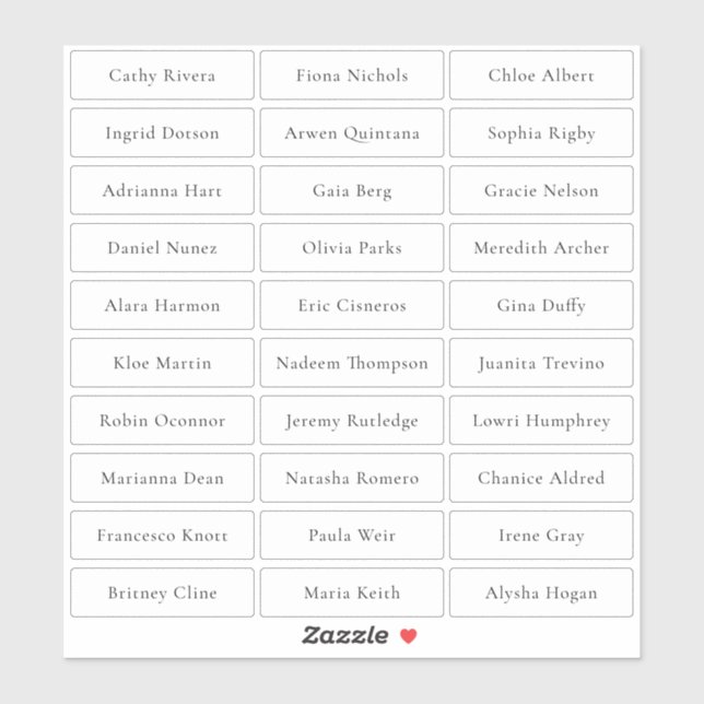 Transparent simple sophisticated guest names sticker (Sheet)