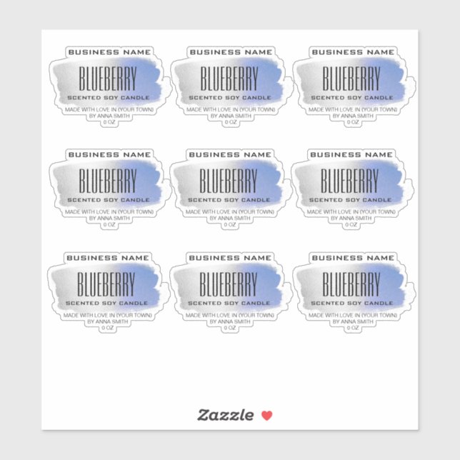 Transparent Soy Candle Labels Blue Silver Brush (Sheet)