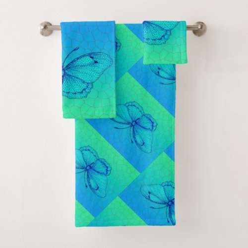 Transparent Stained Glass Butterfly Mosaic  Bath Towel Set