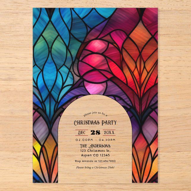 Transparent Stained Glass Christmas Holiday Party Acrylic Invitations (Front)
