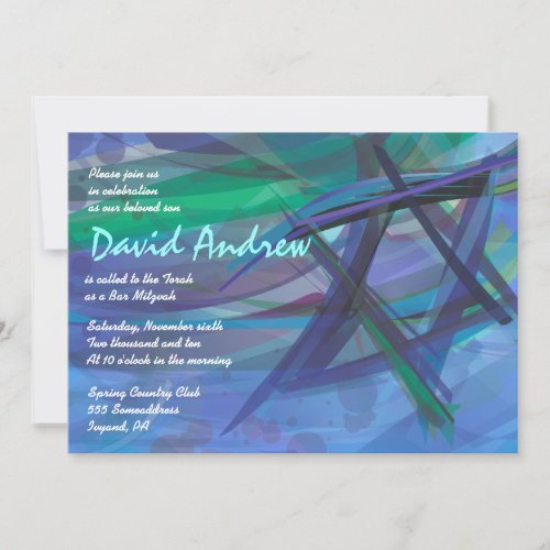 Transparent Star Bat Bar Mitzvah Invitation blue