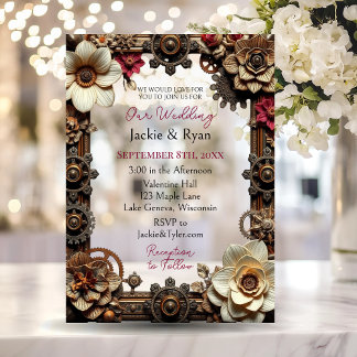 Transparent Steampunk Gothic Themed Wedding Acrylic Invitations