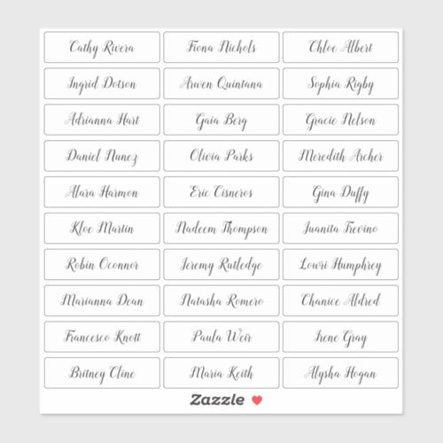 Transparent stylish script guest names sticker