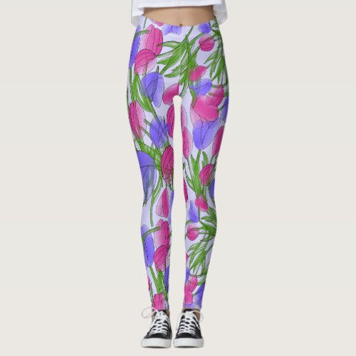 Transparent Tulips on Lavender Leggings