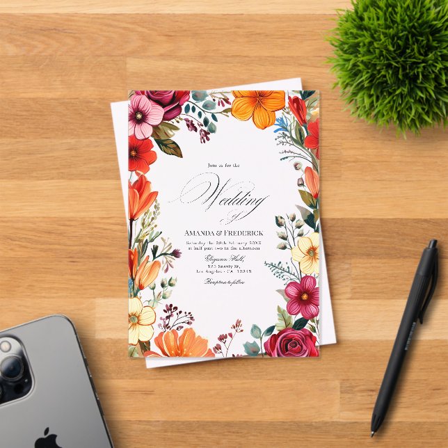 Transparent Vibrant Floral Mexican Fiesta Wedding Acrylic Invitations (Insitu (Invitation Card))