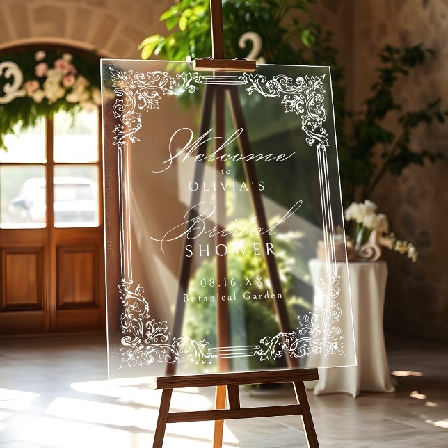 Transparent  Vintage Frame Elegant Bridal Shower Acrylic Sign (Transparent Vintage Frame Elegant Bridal Shower Acrylic Sign)