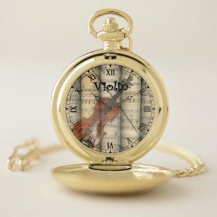 Transparent Violin ~ Rolled Vintage Sheet Music ~ Pocket Watch