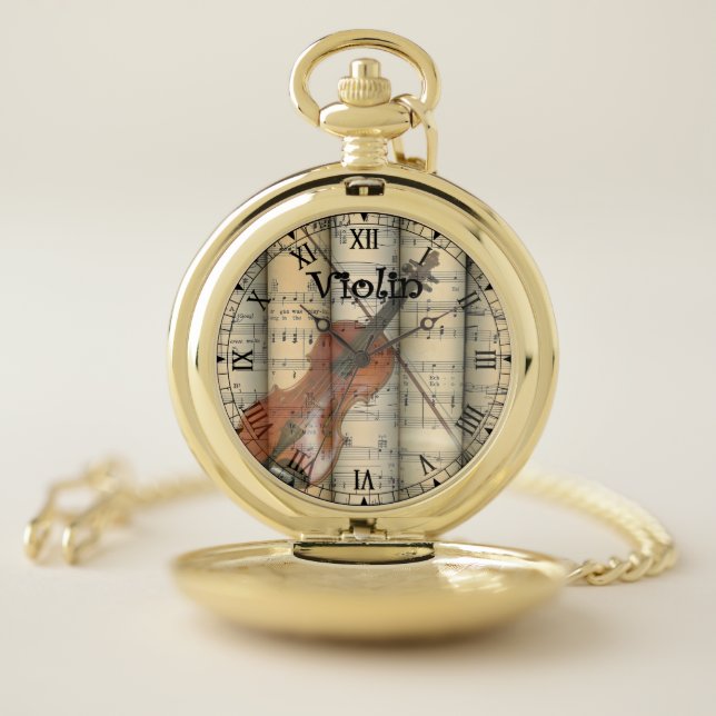 Transparent Violin ~ Rolled Vintage Sheet Music ~ Pocket Watch (Inside)