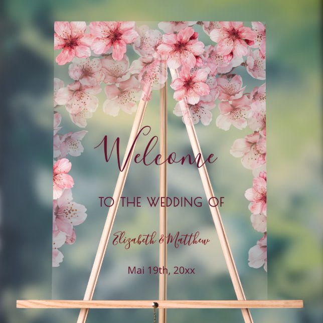 Transparent Watercolor Cherry Blossom Acrylic Sign (Neutral)
