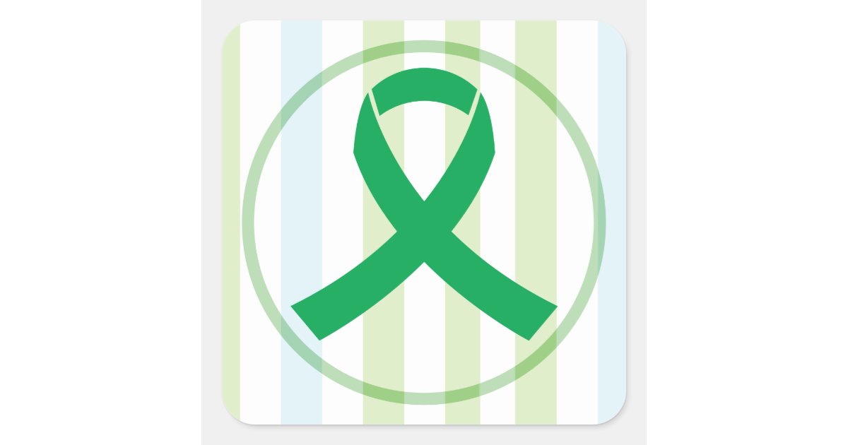 Transplant and Organ Donation Green Ribbon Square Sticker | Zazzle
