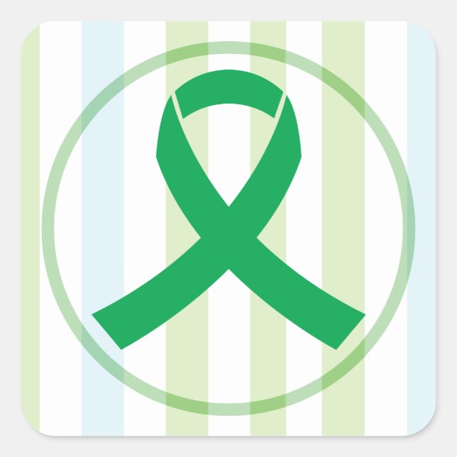 Transplant and Organ Donation Green Ribbon Square Sticker (Front)