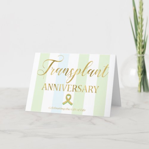 Transplant Anniversary Gold  Green Folded Card