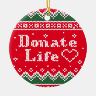 Transplant Donate Life Knitted Christmas Sweater Ceramic Ornament