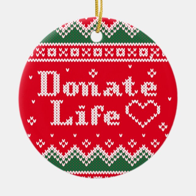 Transplant Donate Life Knitted Christmas Sweater Ceramic Ornament (Front)