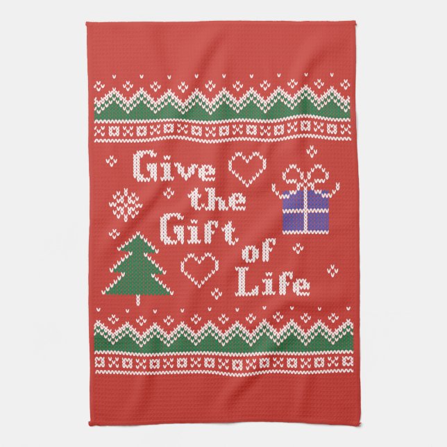 Transplant Gift of Life Christmas Knitted Sweater Kitchen Towel (Vertical)