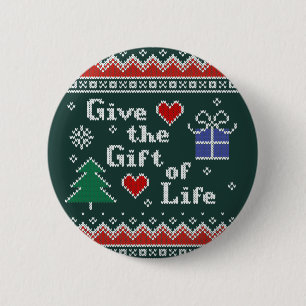 Transplant Gift of Life Knitted Christmas Sweater Button