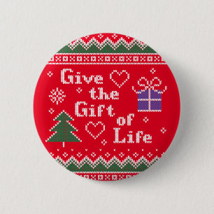 Transplant Gift of Life Knitted Christmas Sweater Button