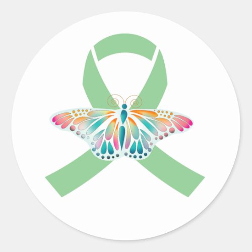 Transplant Green Ribbon Butterfly  Classic Round Sticker