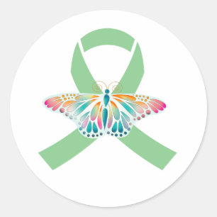 Transplant Green Ribbon Butterfly Classic Round Sticker
