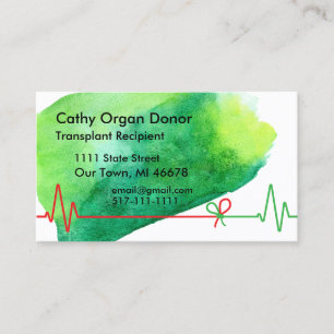 Transplant Recipient Green Watercolor Business Card