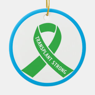Transplant Strong Classic.Green Ribbon Round Ceramic Ornament