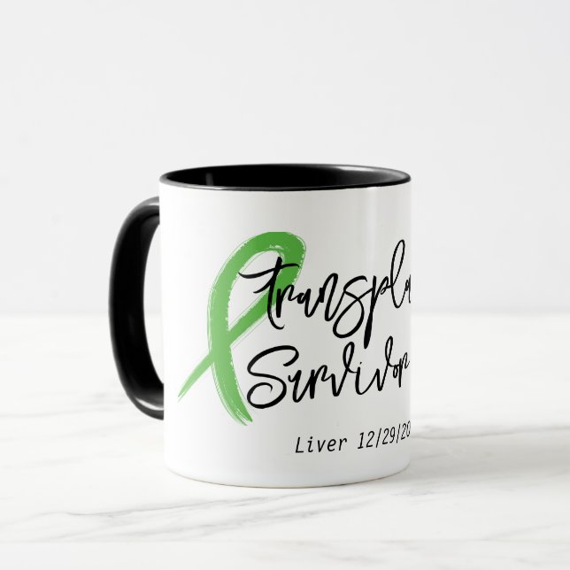 Transplant Survivor Green Ribbon Trendy Custom  Mug (Front Left)
